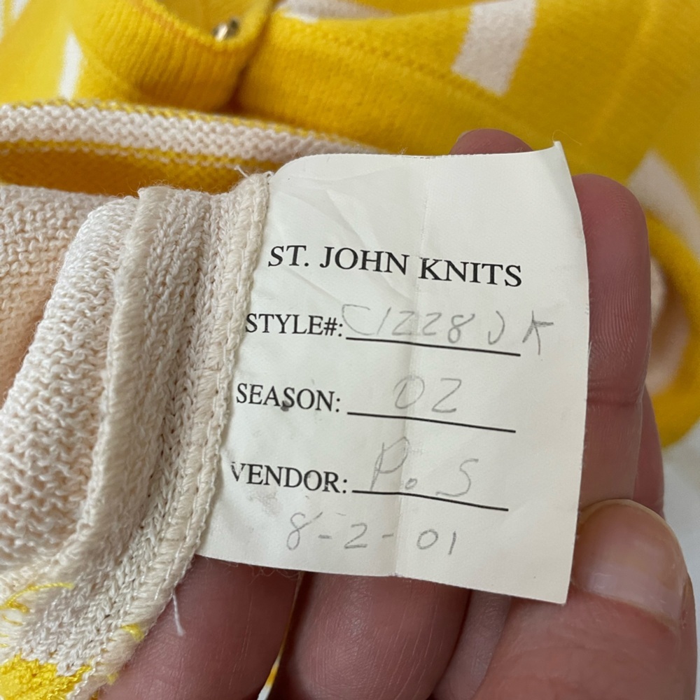 St John Santana Knit Cardigan Gold Tone Buttons Yellow Cream Stripe Size 6 - Picture 10 of 11